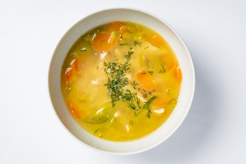 nutrient vegetable soup in the white bowl