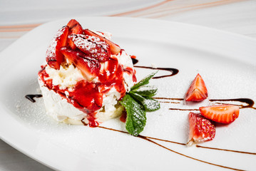 dessert with strawberries and ice cream
