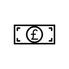 Vector image of a flat, isolated, linear icon of a bill with a pound sign. Flat design with a pound sign. Great Britain currency sign