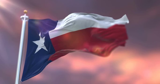 Flag of Texas state at sunset, region of the United States - loop