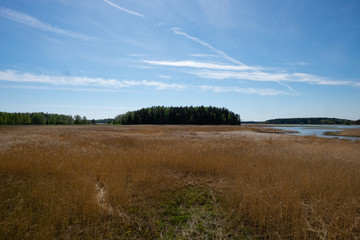 landscape with lake and blue sky