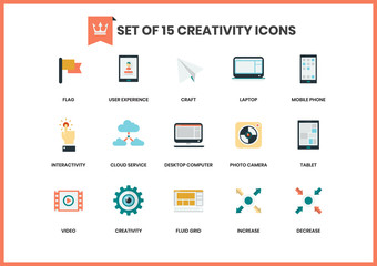 Creativity icons set for business, marketing, management