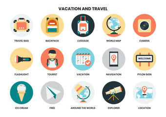 Vacation icons set for business, marketing, management