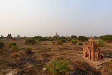 Ancient temples pagoda during sunset in Bagan, Myanmar