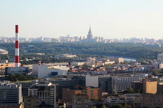 Main building of Moscow State University, view from Hotel Ukraina	