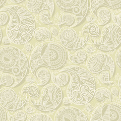 Hand drawn naive paisley seamless pattern