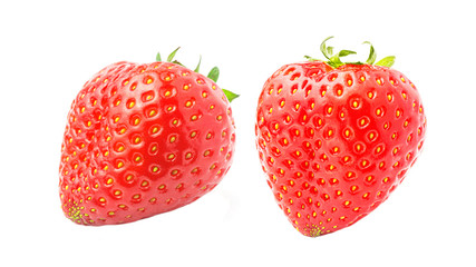 Red strawberry isolated on white background, close up view