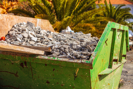 Metal Container With Construction Waste Rubble