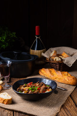 classic beef goulash with peppers and onions