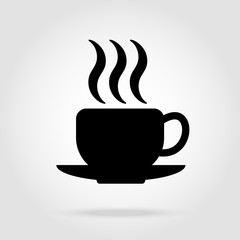 cup of coffee tea with steam black icon on white eps10