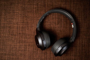 A close up view of black matte High fidelity wireless headphone