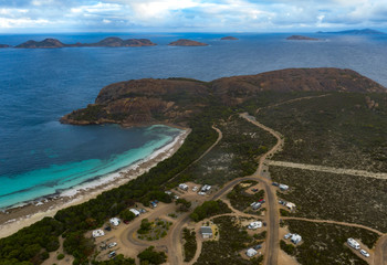 Camping and Lucky bay beach from bird view