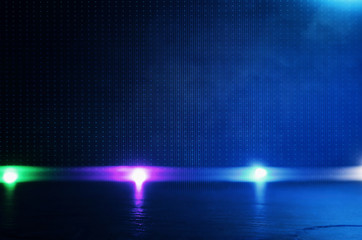 abstract dark concentrate floor scene with mist or fog, spotlight and display