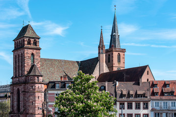 Fototapeta na wymiar Ancient Religion Church in Old Town of Strasbourg in France