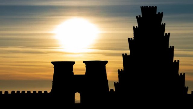 Tower of Babel at Sunset, the Legendary Building in Babylon. Ancient Religion Concept