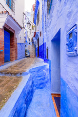 Sightseeing of Morocco. Beautiful blue medina of Chefchaouen town in Morocco