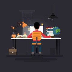 Man working with pc at his work desk.