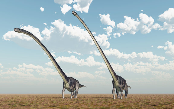 Dinosaurier Omeisaurus in einer Landschaft