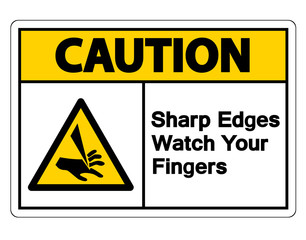 Obraz premium Caution Sharp Edges Watch Your Fingers Symbol Sign on white background