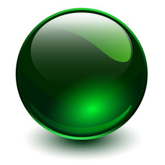 Glass sphere green, vector shiny ball.
