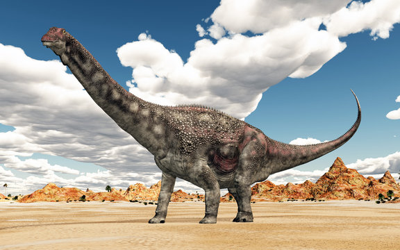 Dinosaurier Diamantinasaurus in einer Wüstenlandschaft