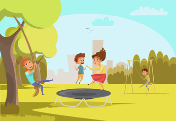 Children on playground flat vector illustration