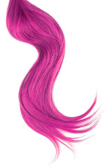 Pink hair isolated on white background. Long wavy ponytail