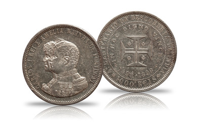 Portugal silver coin thousend 1000 reis minted 1898 Carlos and Amelia
