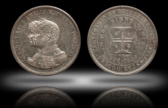 Portugal silver coin thousend 1000 reis minted 1898 Carlos and Amelia