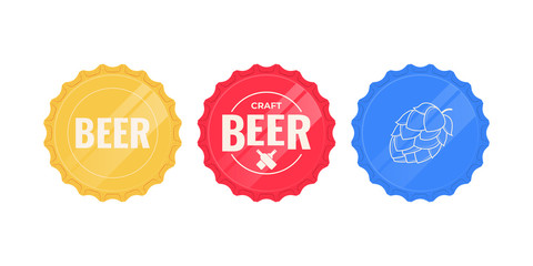 Beer caps. Set of colorful beer caps isolated on a white background. Vector illustration