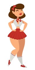 Girl in sexy pin-up costume skirt and top or stripper Halloween party outfit