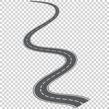 Vector curved road with white markings. Vector illustration