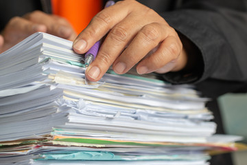 Accounting planning budget report file concept : Businessman offices check working for arranging...