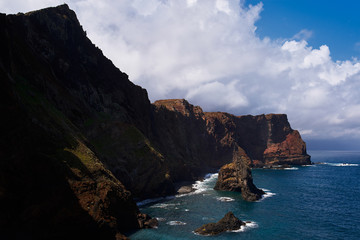mountains near the blue ocean in Ponta de Sao Lourenco madeira