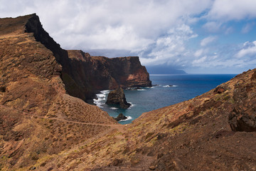 mountains near the blue ocean in Ponta de Sao Lourenco madeira