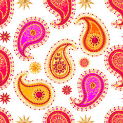 3d rendering. Golden stylized flowers, delicate shiny curls, paisley element, seamless pattern. Oriental style arabesques. Brilliant lace, Indian cucumber.
