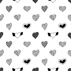 Seamless pattern of hand drawn hearts.