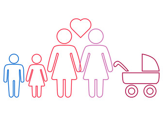 A schematic depiction of a family couple of lesbian women with children