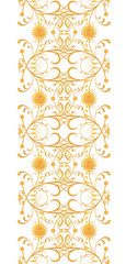 Seamless pattern. Golden textured curls. Oriental style arabesques. Brilliant lace, stylized flowers. Openwork weaving delicate, 3d rendering.