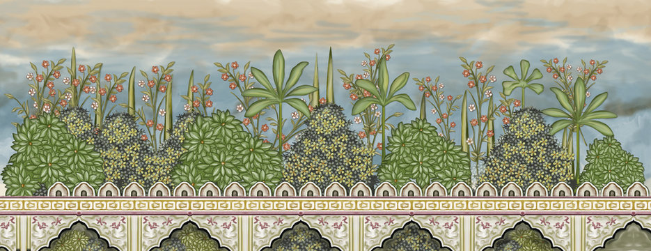 Mughal Garden Wall Manually Illustrated artwork