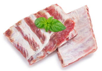 Raw pork ribs on white background