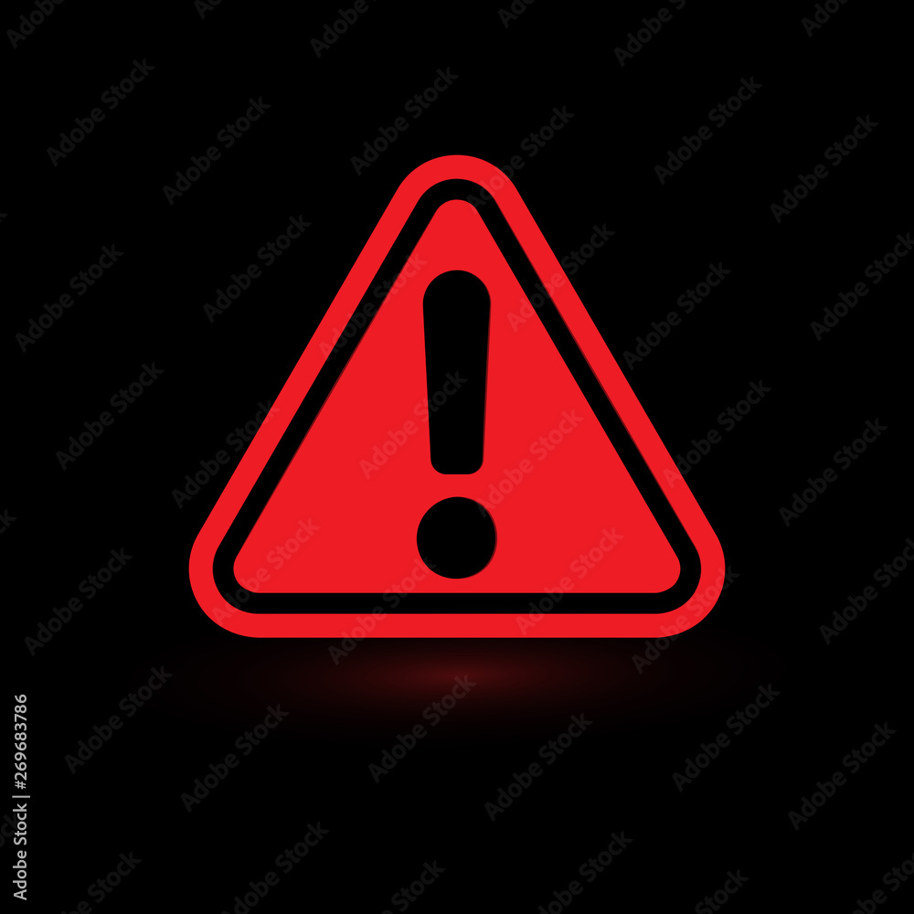 Poster Exclamation mark. Attention web message. Danger sign. Modern abstract vector icon. Flat infographic element, template for the design. Vector illustration.