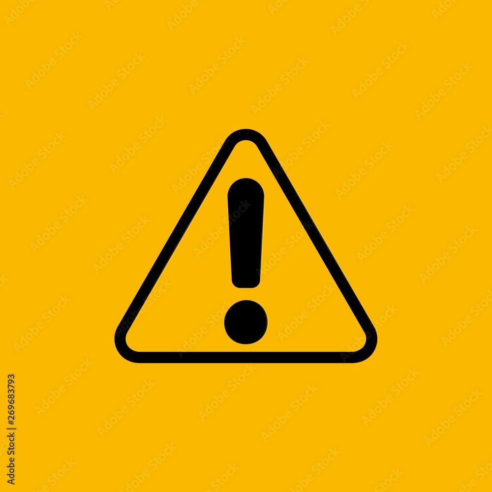 Poster Exclamation mark. Attention web message. Danger sign. Modern abstract vector icon. Flat infographic element, template for the design. Vector illustration.