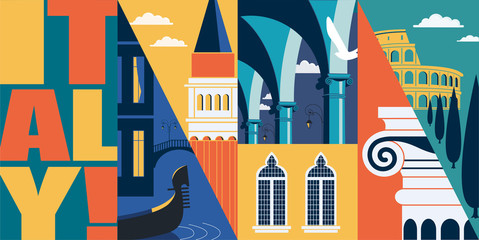 Rome, Italy vector banner, illustration. Cityscape, landmarks