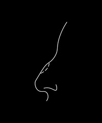 Rhinoplasty, nose curve icon. A crooked nose and a nose white line