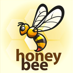 Vector illustration, flying honey bee symbol or icon