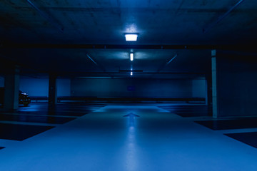 empty parking lot in blue light