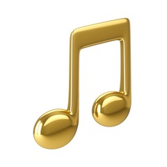 3d Rendering Golden Music Note isolated on white background