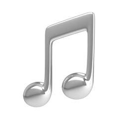 3d Rendering Silver Music Note isolated on white background