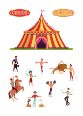 Obraz na płótnie Canvas Circus performance flat vector illustration isolated on white background